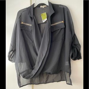 Double Zero Sheer Wrap Blouse Black Small NWT